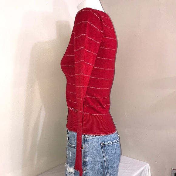 BEBE Metallic Ruby Red Crystal Button DownCardigan - Picture 9 of 16